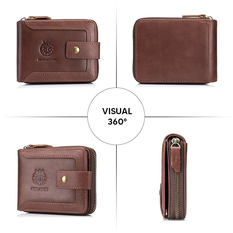 Carteira Masculina Couro Retro RFID Ziper SCHLATUM Texas